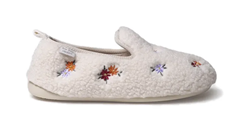 PANTOFOLE TIPO BABBUCCIA DA DONNA IN SHEARLING CON FIORI RICAMATI BLANC
